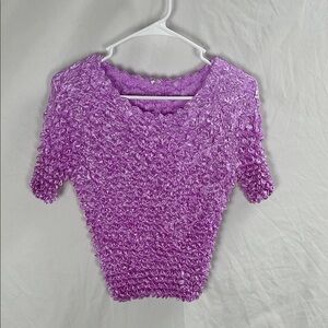 Vintage Y2K / 90s Popcorn Textured Purple 5Short Sleeve Top -One Size